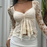 Backless Lace Long-Sleeved Top